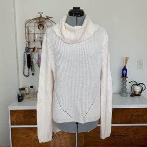 Moth High-Low Cream Knit Turtleneck Sweater